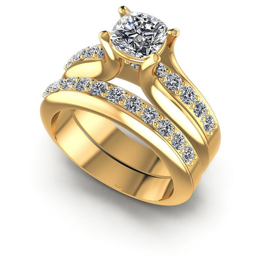 Round And Cushion Cut Diamonds Bridal Set in 14KT White Gold