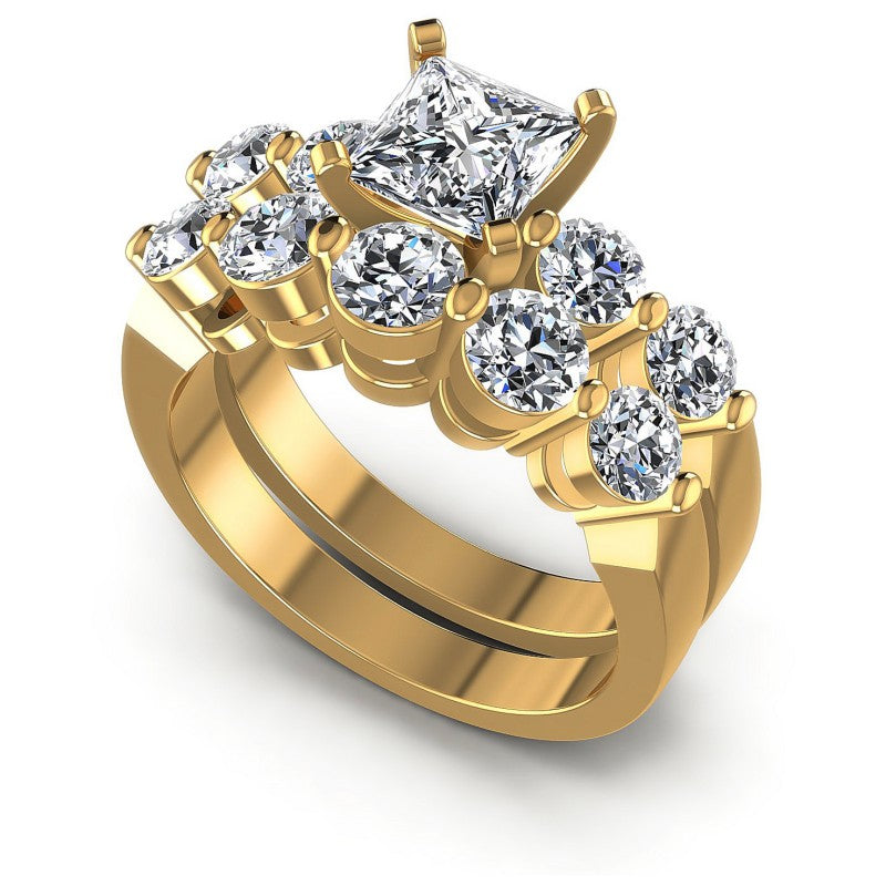 Round And Princess Cut Diamonds Bridal Set in 14KT White Gold