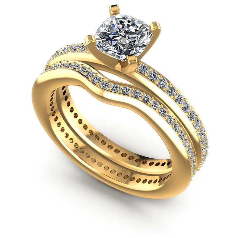 Round And Cushion Cut Diamonds Bridal Set in 14KT White Gold