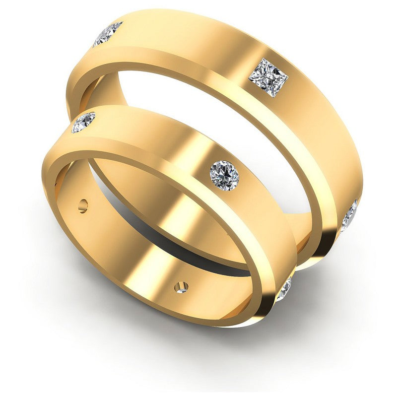 Princess And Round Cut Diamonds Wedding Sets in 14KT White Gold