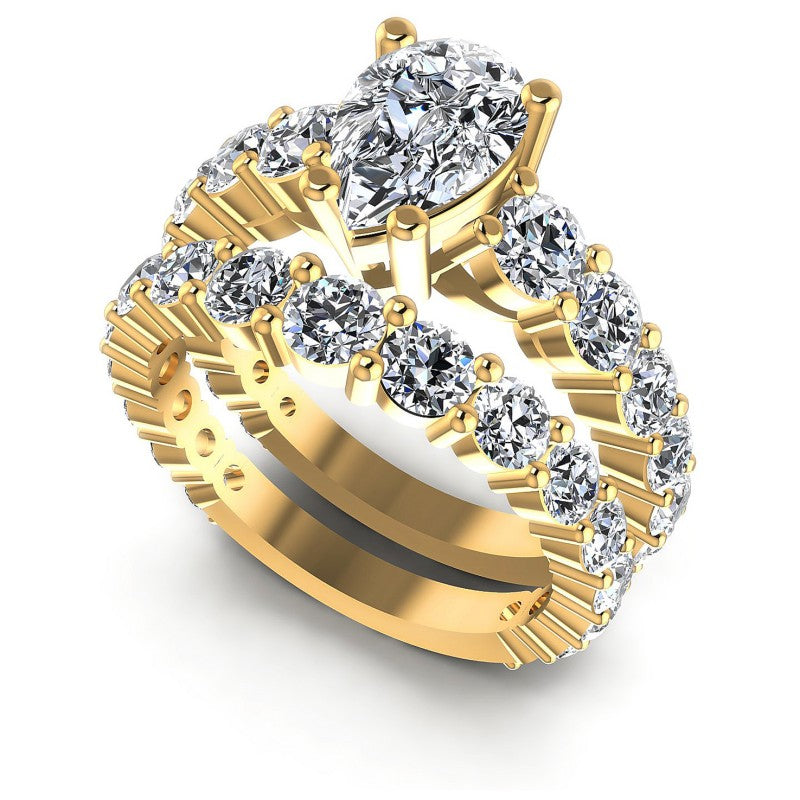 Round And Pear Cut Diamonds Bridal Set in 14KT White Gold