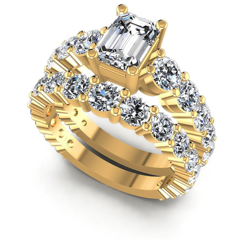 Round And Emerald Cut Diamonds Bridal Set in 14KT White Gold