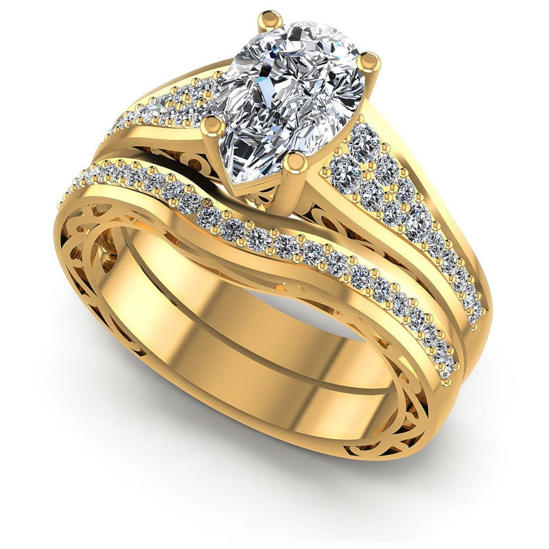 Round And Pear Cut Diamonds Bridal Set in 14KT White Gold