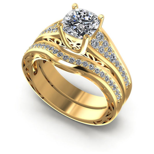 Round And Cushion Cut Diamonds Bridal Set in 14KT White Gold