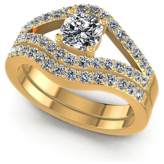 Round And Cushion Cut Diamonds Bridal Set in 14KT White Gold