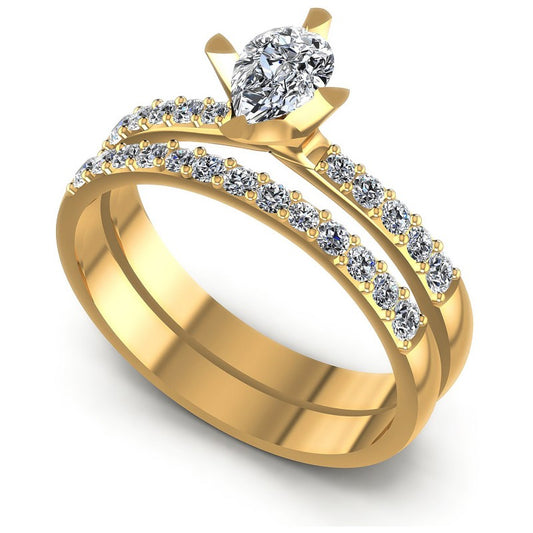 Round And Pear Cut Diamonds Bridal Set in 14KT White Gold