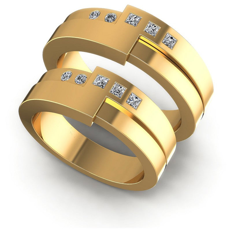 Round And Princess Cut Diamonds Wedding Sets in 14KT White Gold