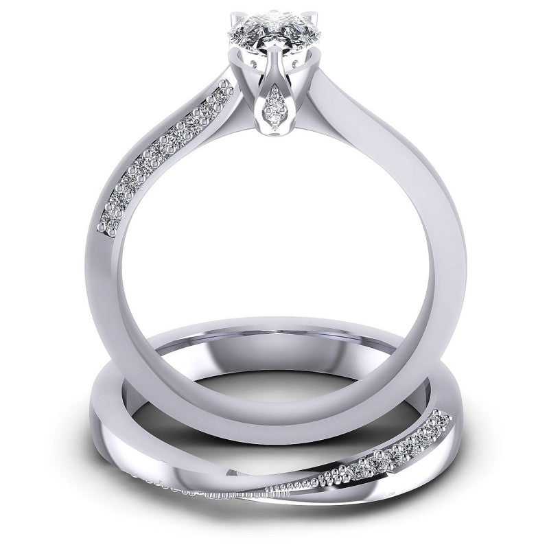 Round And Pear Cut Diamonds Bridal Set in 14KT Yellow Gold