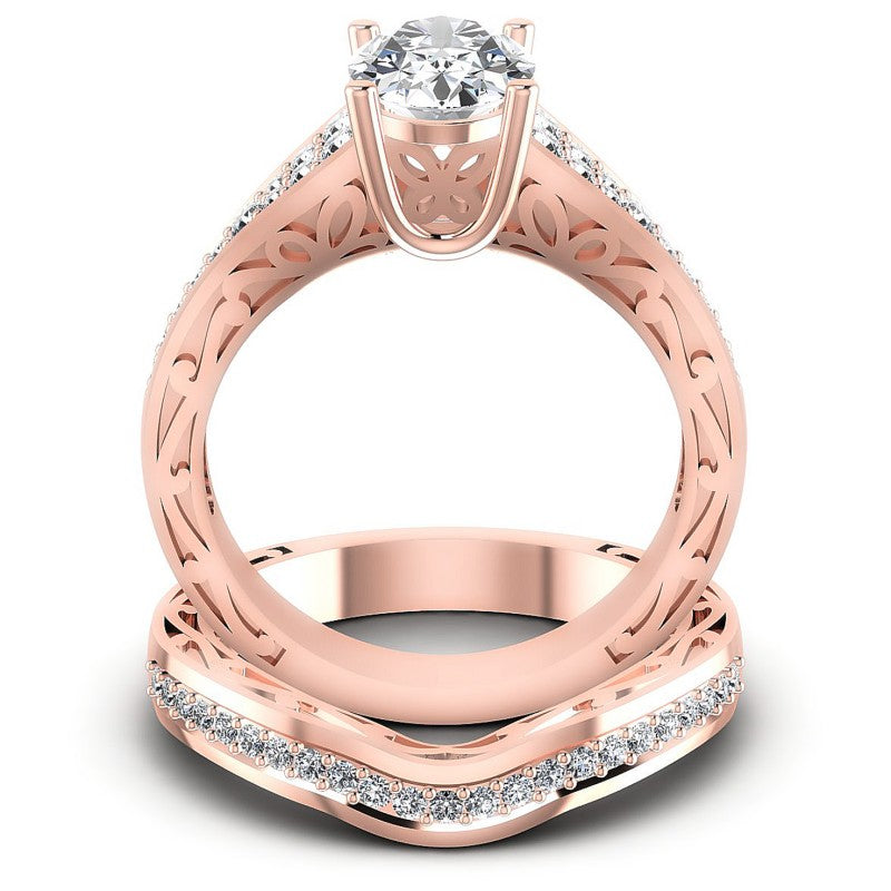 Round and Oval Diamonds 1.60CT Bridal Set in 18KT Yellow Gold