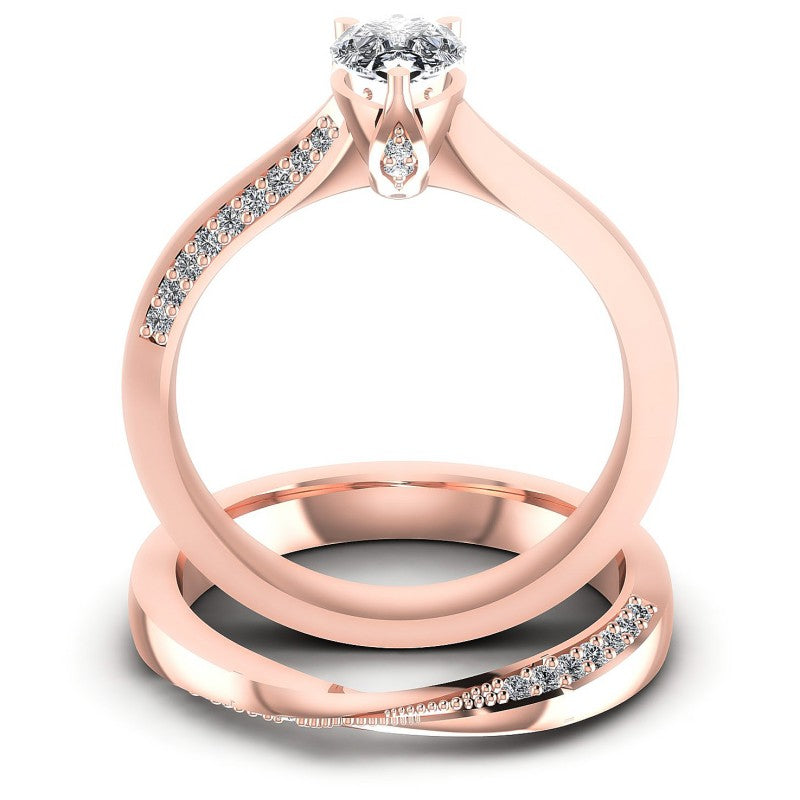 Round And Pear Cut Diamonds Bridal Set in 18KT Yellow Gold
