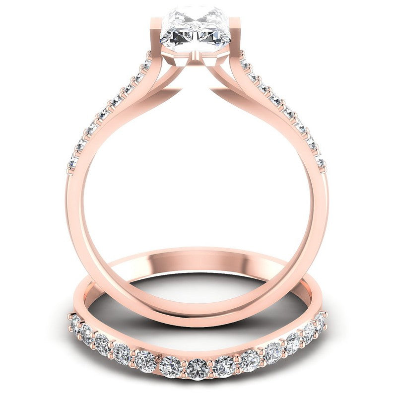 Round And Emerald Cut Diamonds Bridal Set in 18KT Yellow Gold