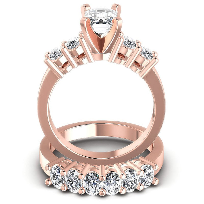 Oval And Emerald Cut Diamonds Bridal Set in 18KT Yellow Gold