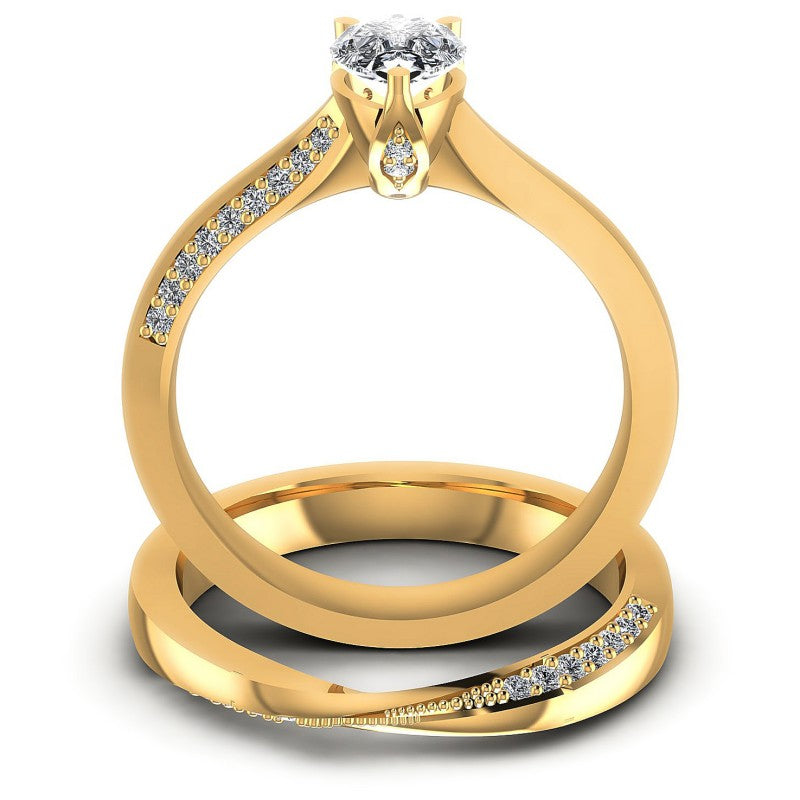 Round And Pear Cut Diamonds Bridal Set in 14KT Yellow Gold