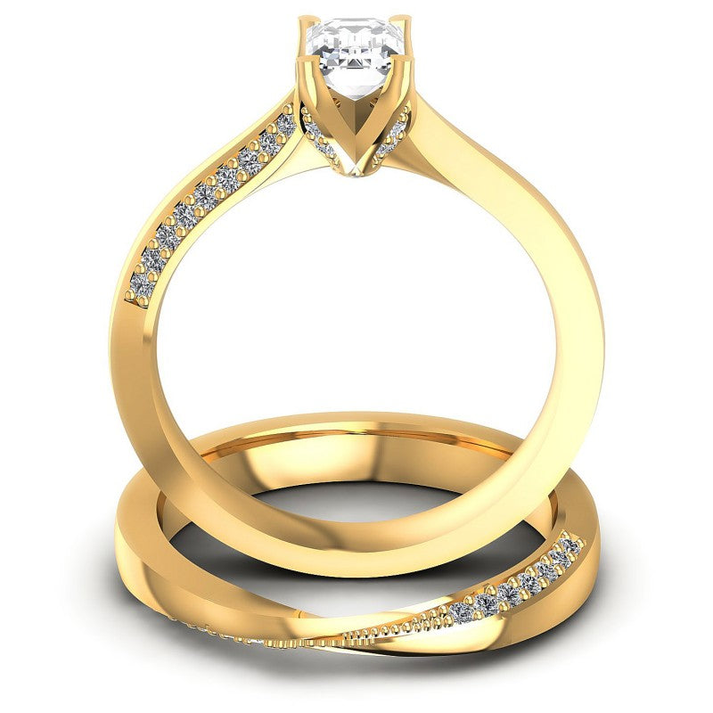 Round And Emerald Cut Diamonds Bridal Set in 14KT Yellow Gold