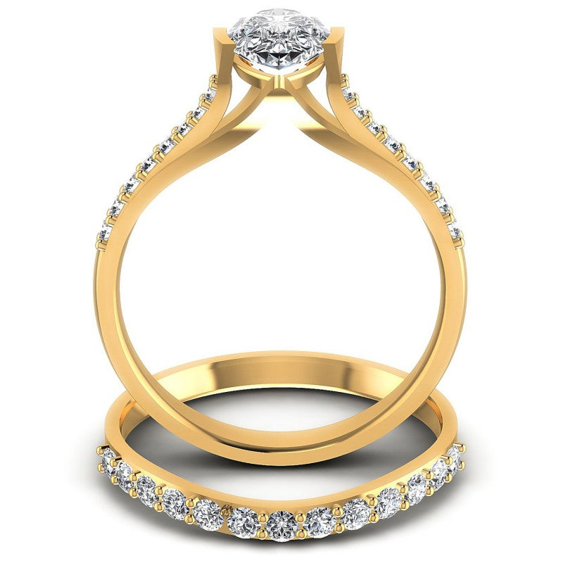 Round And Pear Cut Diamonds Bridal Set in 14KT Yellow Gold