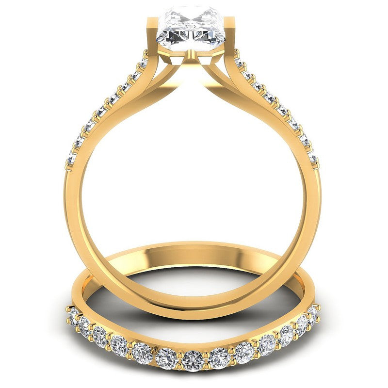 Round And Emerald Cut Diamonds Bridal Set in 14KT Yellow Gold