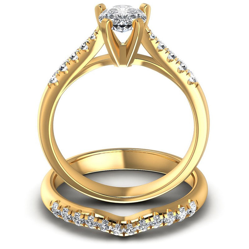 Round And Pear Cut Diamonds Bridal Set in 14KT Yellow Gold