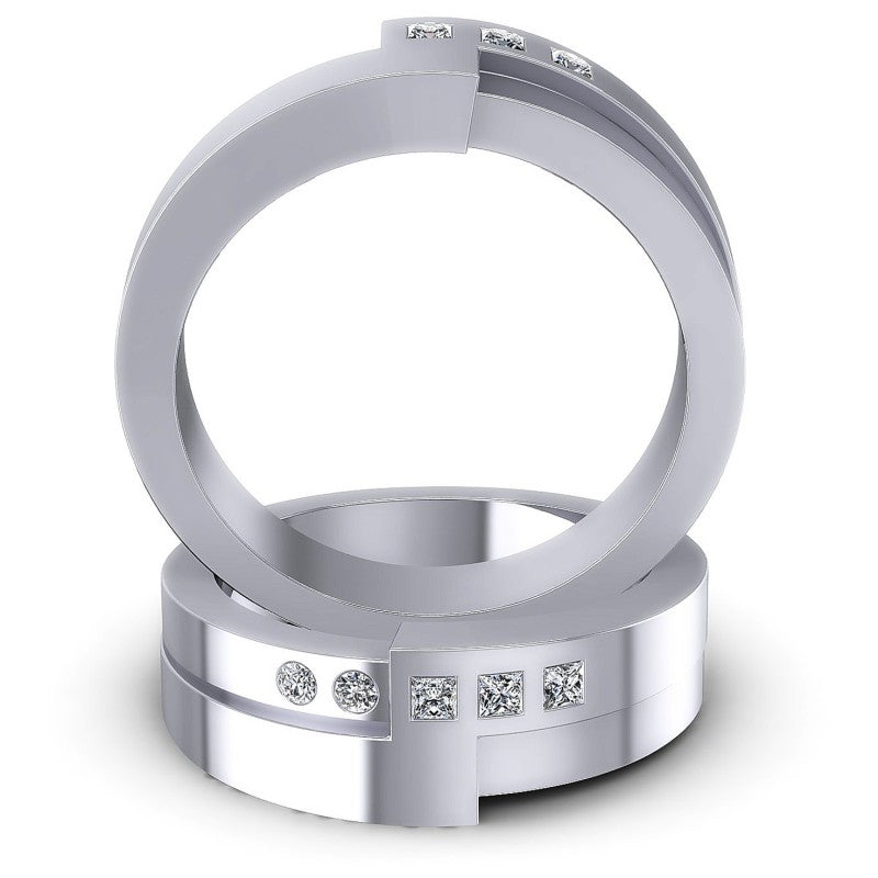 Round And Princess Cut Diamonds Wedding Sets in 14KT Yellow Gold