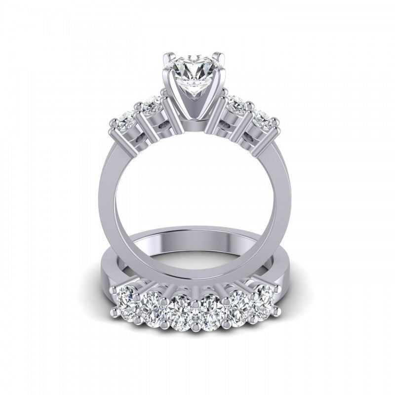 Oval And Round Cut Diamonds Bridal Set in 14KT Yellow Gold