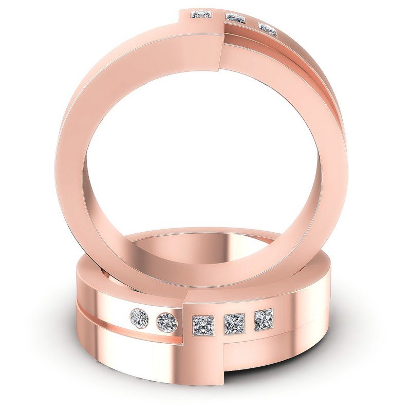 Round And Princess Cut Diamonds Wedding Sets in 18KT Yellow Gold