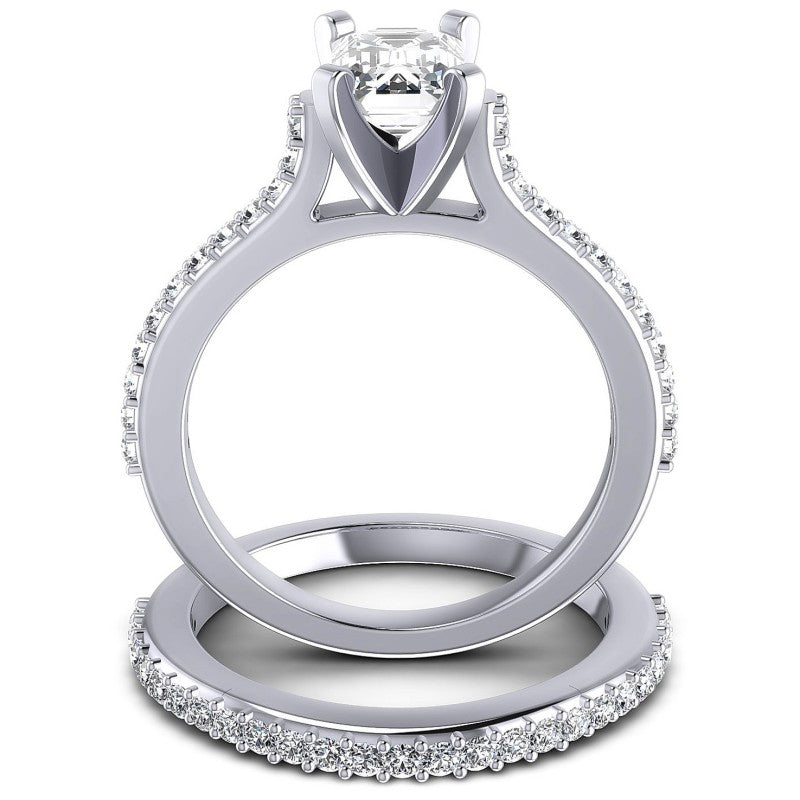 Round And Emerald Cut Diamonds Bridal Set in 14KT Yellow Gold