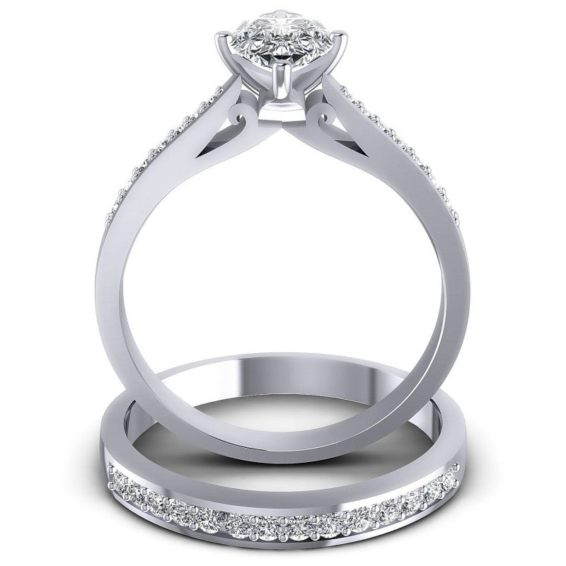Round And Pear Cut Diamonds Bridal Set in 14KT Yellow Gold