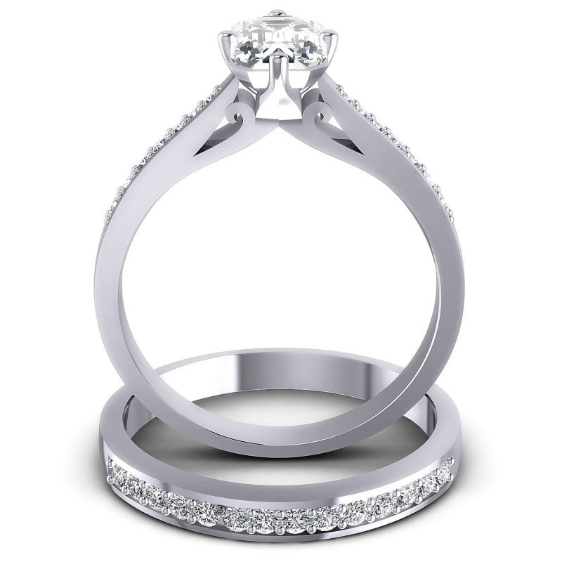 Round And Emerald Cut Diamonds Bridal Set in 14KT Yellow Gold