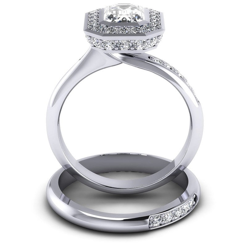 Round And Emerald Cut Diamonds Bridal Set in 14KT Yellow Gold