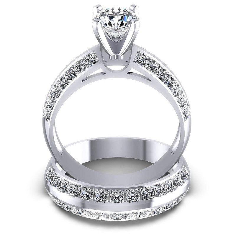 Princess and Round Diamonds 2.40CT Bridal Set in 14KT Yellow Gold