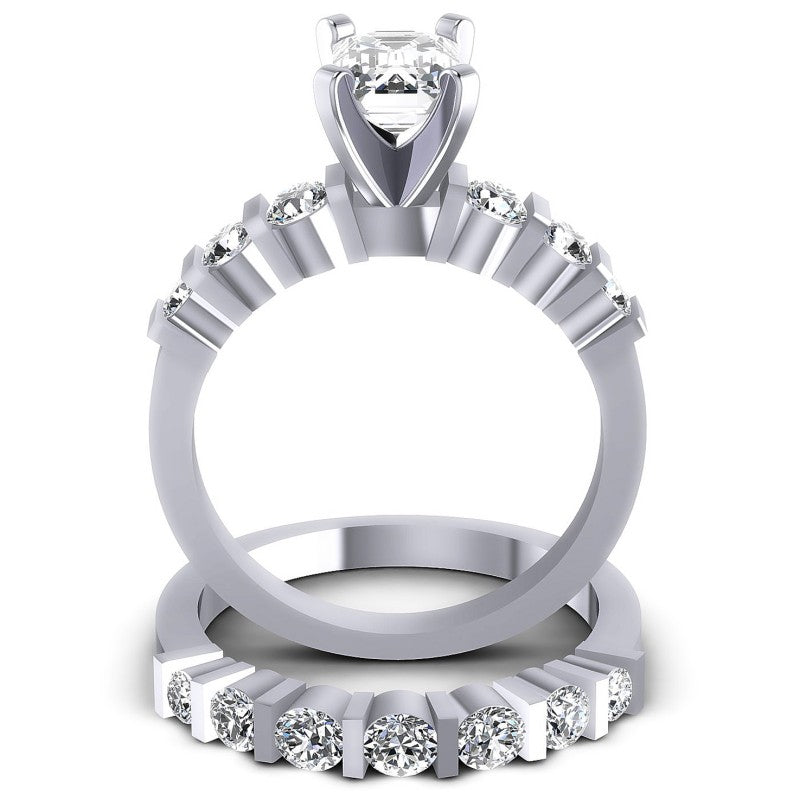 Round And Emerald Cut Diamonds Bridal Set in 14KT Yellow Gold