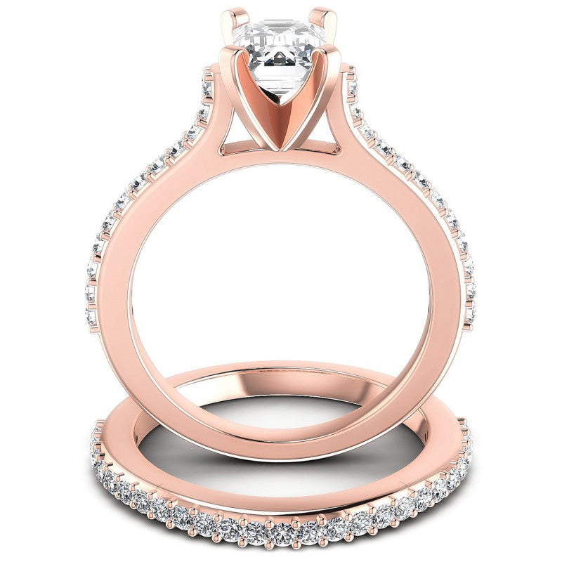 Round And Emerald Cut Diamonds Bridal Set in 18KT Yellow Gold