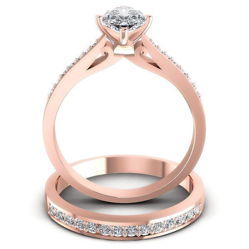 Round And Pear Cut Diamonds Bridal Set in 18KT Yellow Gold