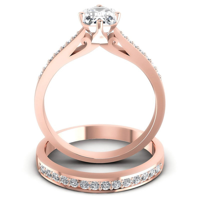 Round And Emerald Cut Diamonds Bridal Set in 18KT Yellow Gold