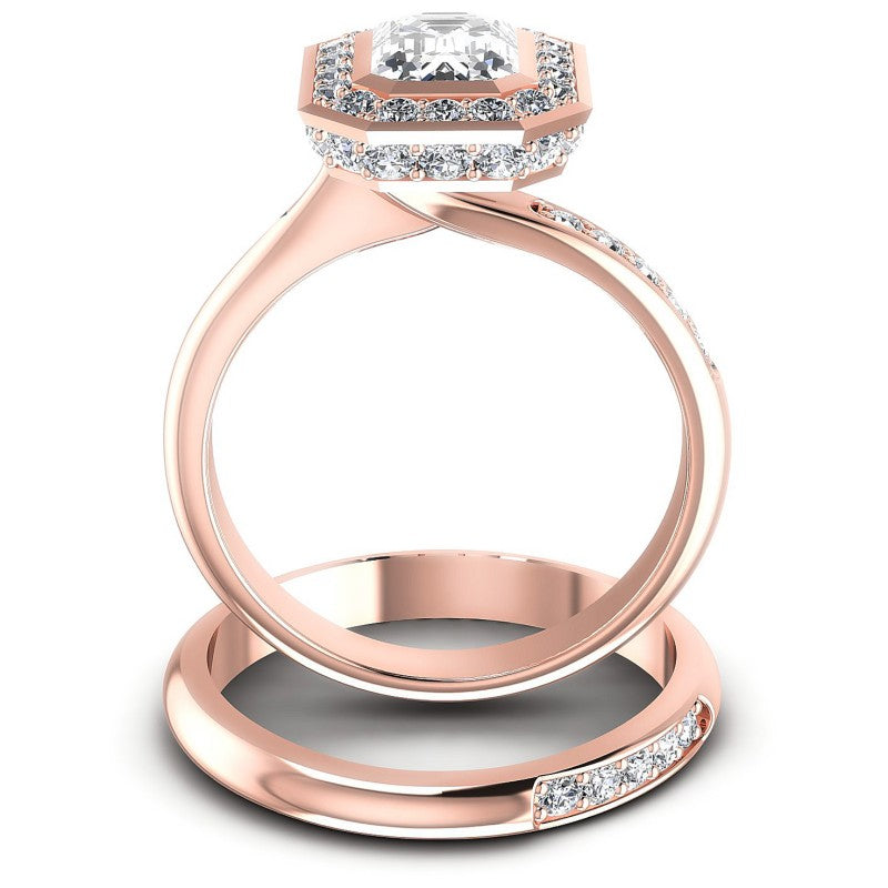 Round And Emerald Cut Diamonds Bridal Set in 18KT Yellow Gold