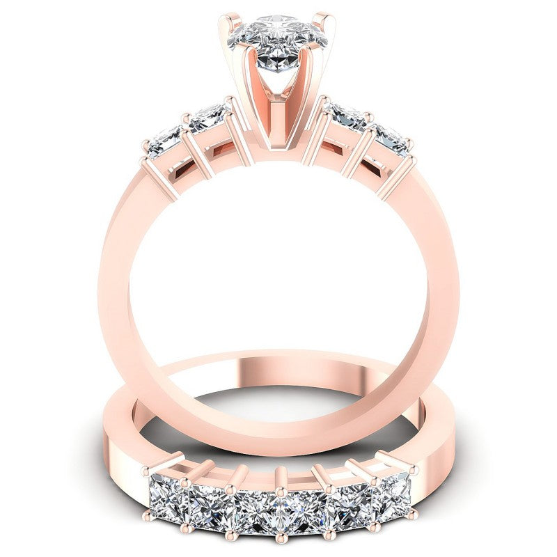 Princess And Pear Cut Diamonds Bridal Set in 18KT Yellow Gold