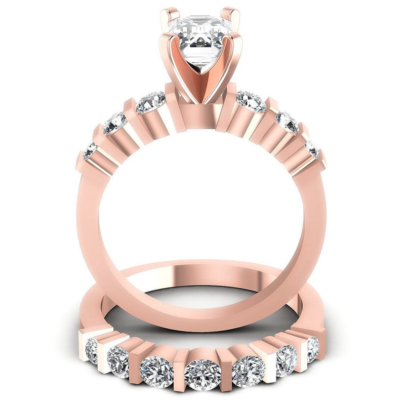 Round And Emerald Cut Diamonds Bridal Set in 18KT Yellow Gold