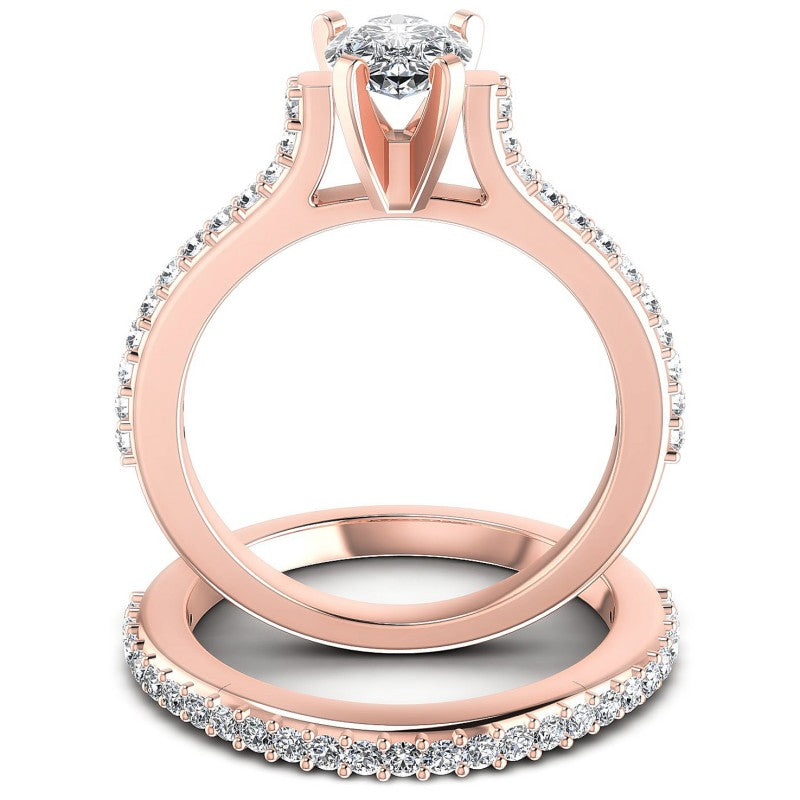 Round And Pear Cut Diamonds Bridal Set in 18KT Yellow Gold