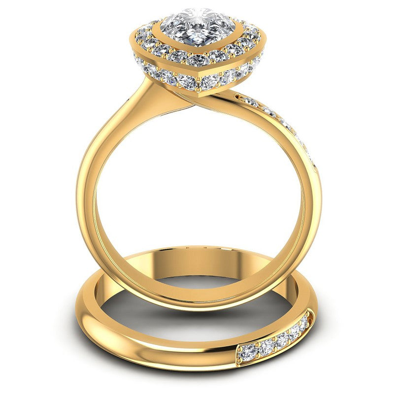 Round And Pear Cut Diamonds Bridal Set in 14KT Yellow Gold