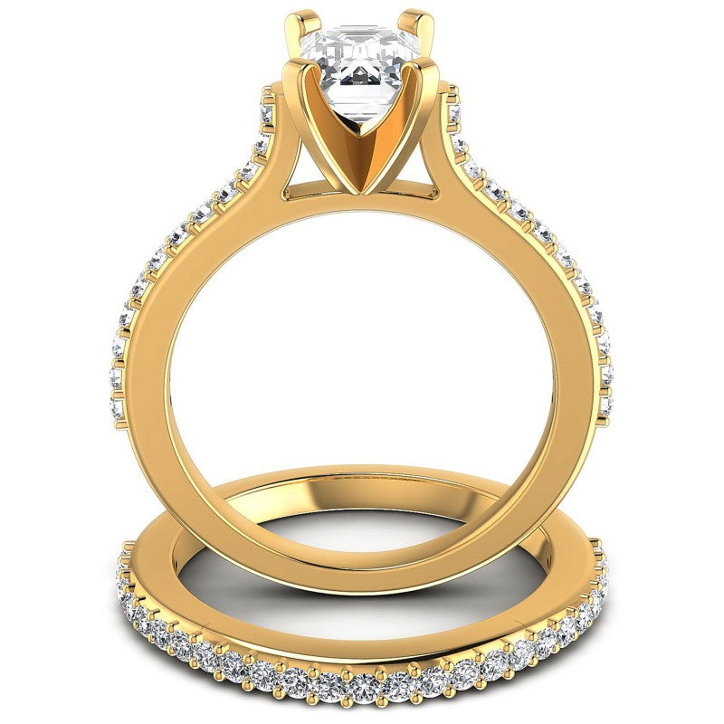 Round And Emerald Cut Diamonds Bridal Set in 14KT Yellow Gold