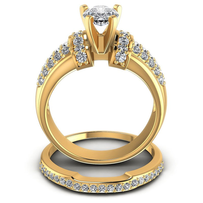 Round And Pear Cut Diamonds Bridal Set in 14KT Yellow Gold