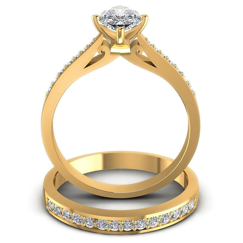 Round And Pear Cut Diamonds Bridal Set in 14KT Yellow Gold