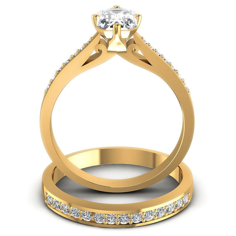 Round And Emerald Cut Diamonds Bridal Set in 14KT Yellow Gold