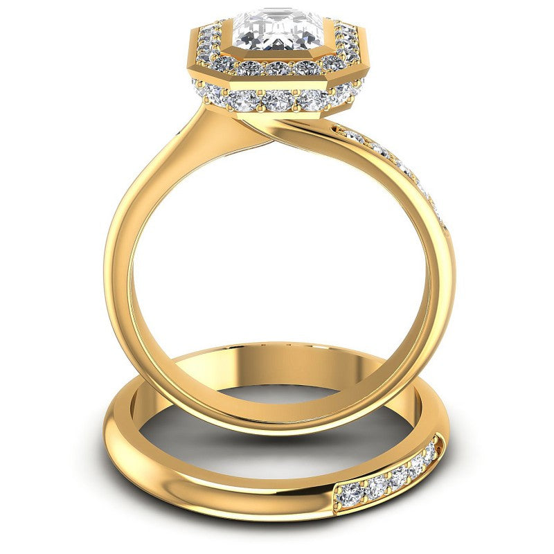 Round And Emerald Cut Diamonds Bridal Set in 14KT Yellow Gold