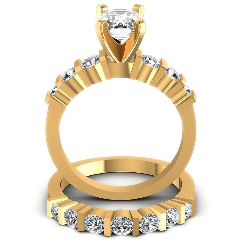 Round And Emerald Cut Diamonds Bridal Set in 14KT Yellow Gold