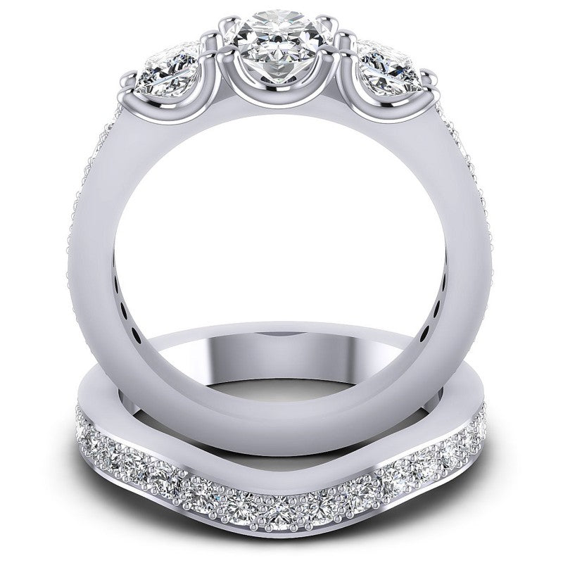 Round And Oval And Princess Cut Diamonds Bridal Set in 14KT Yellow Gold