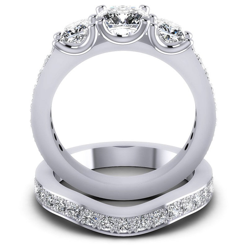 Round And Cushion And Princess Cut Diamonds Bridal Set in 14KT Yellow Gold