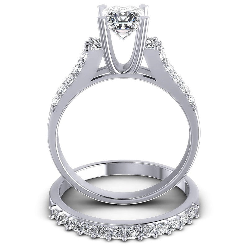 Round And Princess Cut Diamonds Bridal Set in 14KT Yellow Gold