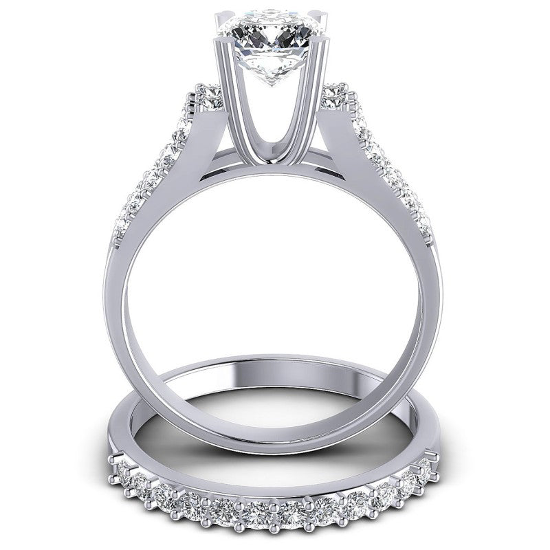 Round And Cushion Cut Diamonds Bridal Set in 14KT Yellow Gold