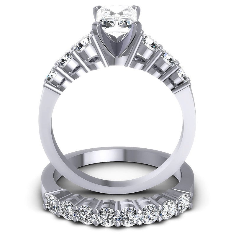 Round And Emerald Cut Diamonds Bridal Set in 14KT Yellow Gold