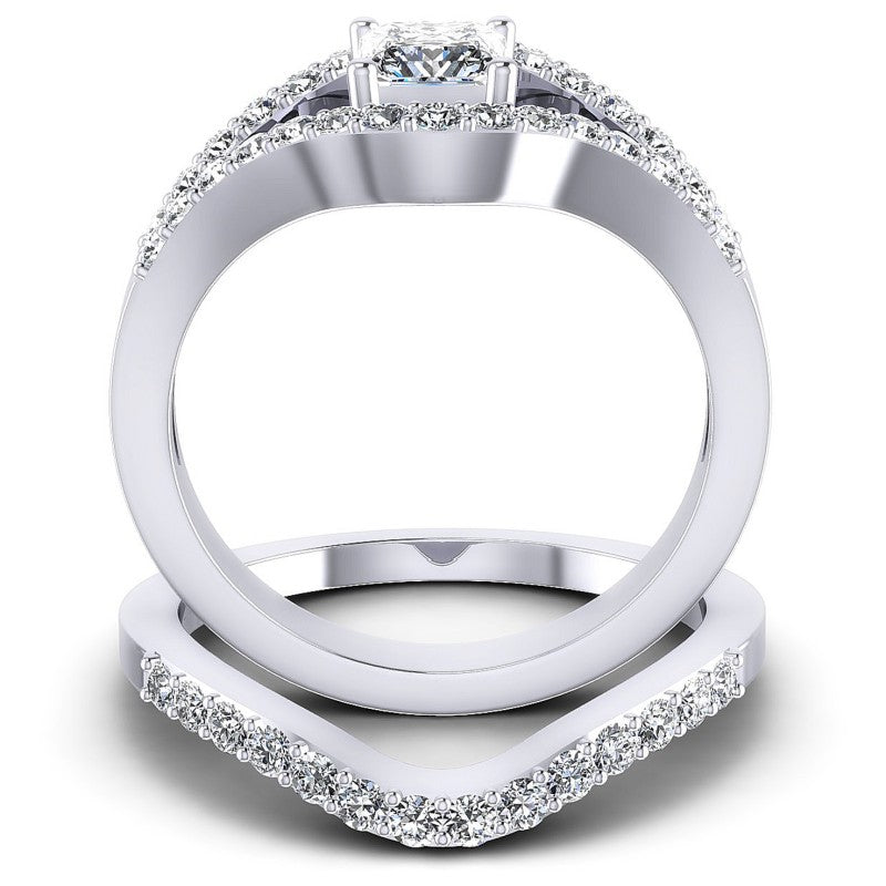 Round And Princess Cut Diamonds Bridal Set in 14KT Yellow Gold